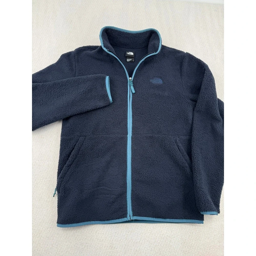 The North Face Mens S Navy Blue Sherpa Fleece Full Zip Jacket Outdoors Gorpcore
